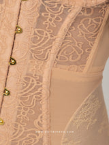 Nude strapless corset with lace and mesh