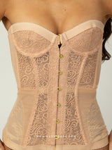 Nude strapless corset with lace and mesh