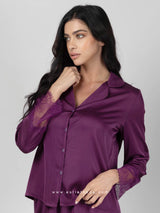 Purple Lace Satin Pajama Set