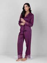 Purple Lace Satin Pajama Set