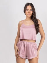 Pink satin pyjamas set with top & shorts