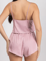 Pink satin pyjamas set with top & shorts