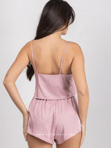 Pink satin pyjamas set with top & shorts