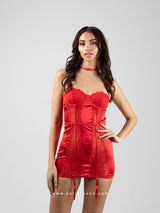 Red Satin Lace Babydoll