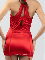 Red Satin Lace Babydoll