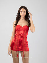 Red Satin Lace Babydoll