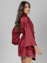 Burgundy robe with belt, bralette and panty