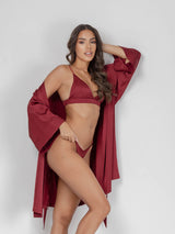 Burgundy robe with belt, bralette and panty
