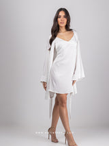 White satin set with robe & short nightdress