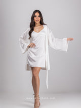White satin set with robe & short nightdress