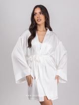 White satin robe with belt