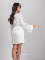 White satin robe with belt
