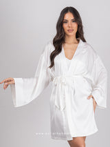White satin robe with belt