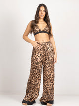 Satin animal print pants with elastic waist