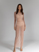 See-Through Nude Maxi Dress with Rhinestones