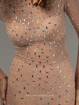 See-Through Nude Maxi Dress with Rhinestones