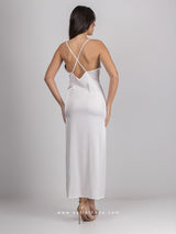 White bridal long satin nightdress with lace