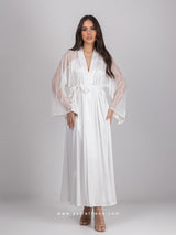 White bridal satin robe with lace