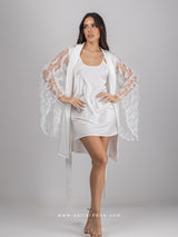 White short bridal set with robe with feathers and nightdress