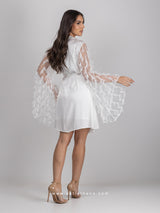 White short bridal set with robe with feathers and nightdress