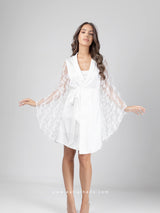 White short bridal set with robe with feathers and nightdress