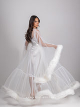 White bridal set with tulle oversized maxi robe