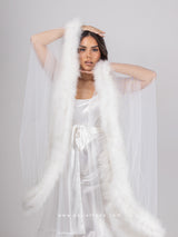 White bridal set with tulle oversized maxi robe