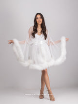 White bridal set with tulle oversized mini robe