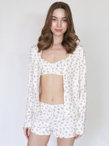White floral rib pajama set