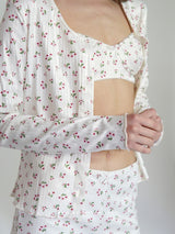 White floral rib pajama set