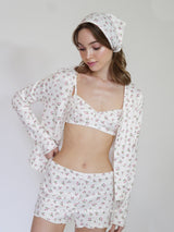 White floral rib pajama set