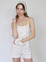 White floral rib pajama set with romper