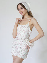 White floral rib pajama set with romper