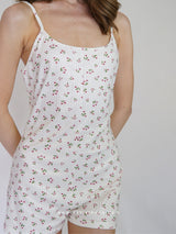 White floral rib pajama set with romper