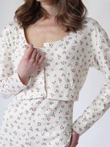 White floral rib pajama set with romper