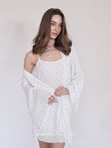 White pointelle pajama set with blue hearts