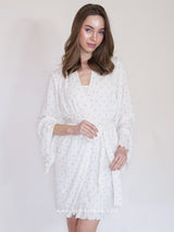 White pointelle pajama set with blue hearts