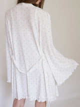 White pointelle pajama set with blue hearts