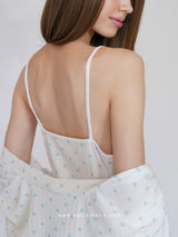 White pointelle pajama set with blue hearts