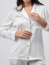 White Pajama Set with Rhinestones