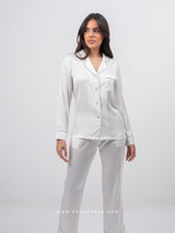 White Pajama Set with Rhinestones