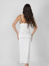 White satin nightdress with black lace