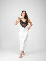 White satin nightdress with black lace