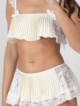 Yellow lingerie set with lace and pleated fabric