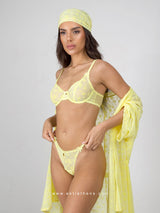 Yellow sheer headscarf with velvet flowers