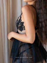Black babydoll set with lace and tulle
