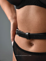 Black Leather Harness Belt with Garters