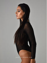 Black sheer bodysuit with long sleeve
