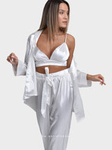 White Satin Three piece pajama set