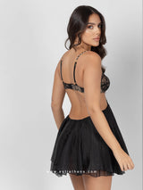 Black babydoll with lace and gold chains